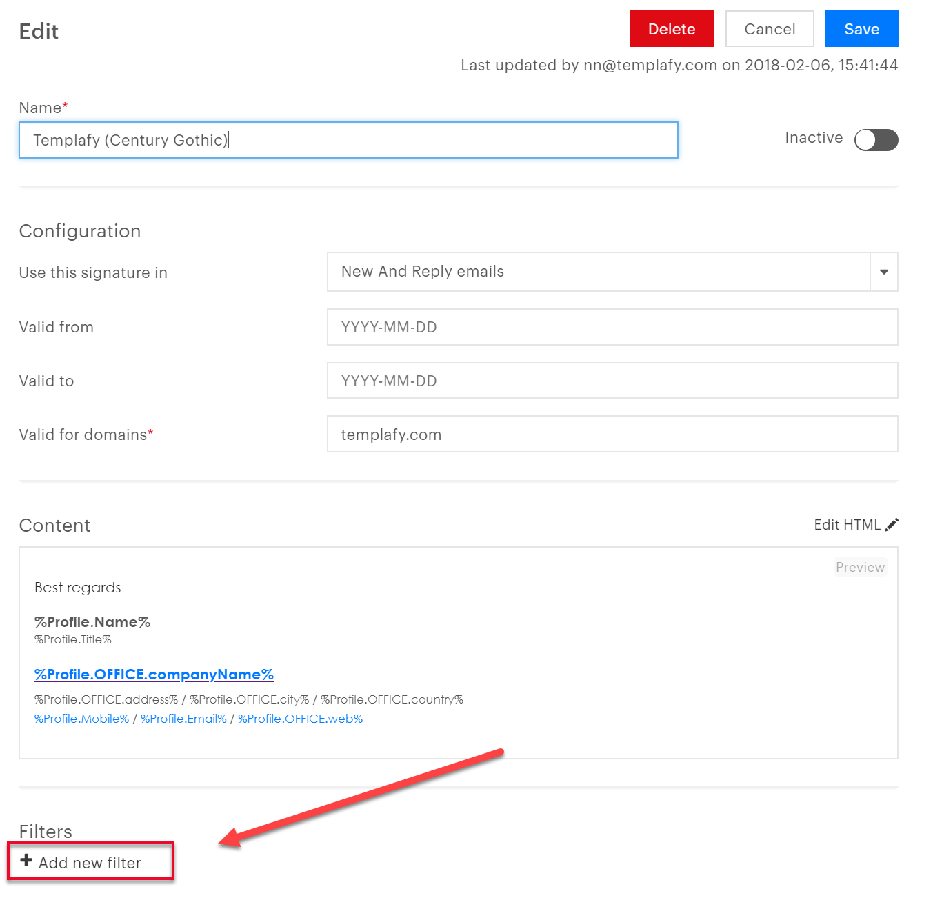 How to setup filters for email signatures and email campaigns