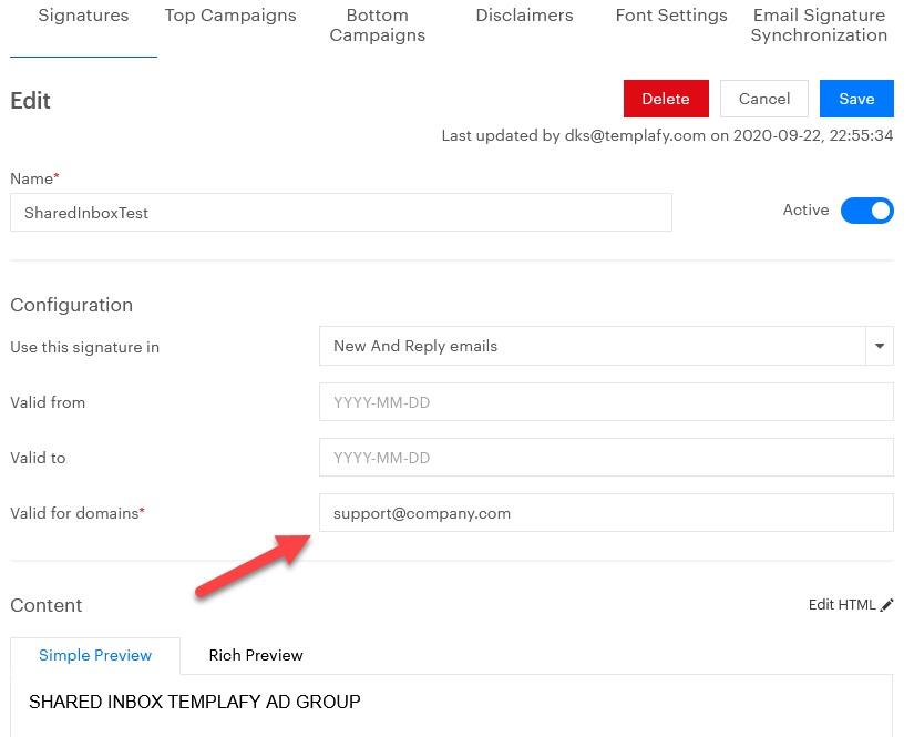 Shared Mailboxes Templafy One